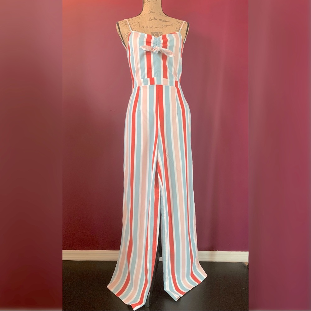 Romeo and Juliet Couture wide leg striped jumpsuit